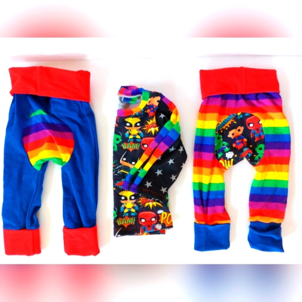 3pc‎ Super Hero Outfit 6-12 months Batman Superman Rainbow Colorblock